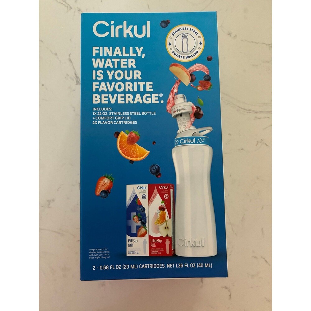 Cirkul 22 oz Stainless Steel Water Bottle Starter Kit White with 2 Cartrige